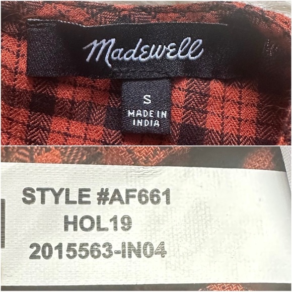 Madewell Blouse Ruffle-Front Top in Plaid Warren Check Faded Rust S - Picture 9 of 13